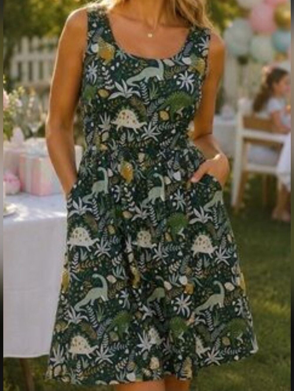 Modcloth Dinosaur Botanical Dress Size 1X Cotton Lined Retro